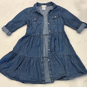 Love Squared Denim Button-Front Tiered Dress - Blue